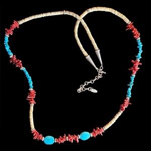 Running Bear Sterling Turquoise Coral Heshi Necklace Navajo